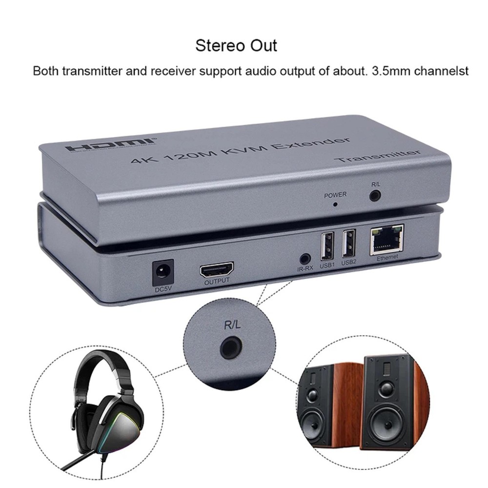 120M HDMI KVM USB Extender Transmitter Stereo Audio Video Transmitter + Receiver