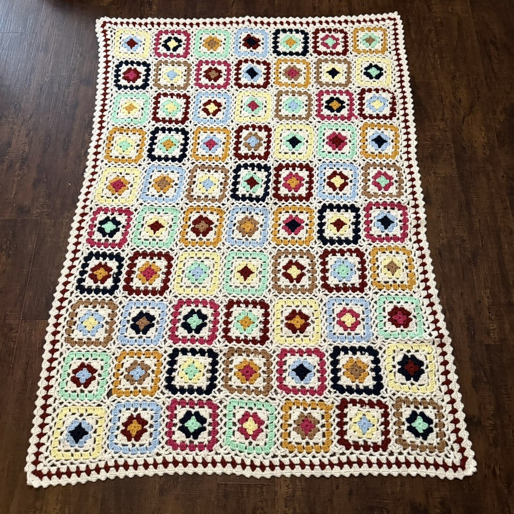 Handmade Crochet Granny Square Afghan Blanket 63x45 Multicolor