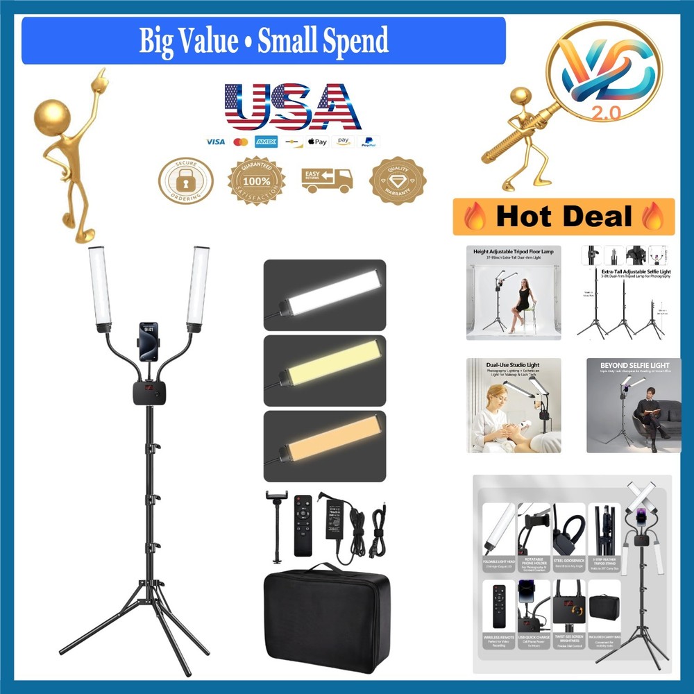 Selfie Light with 75'' Tripod Stand, Dimmable LED Ring Light for Photography
