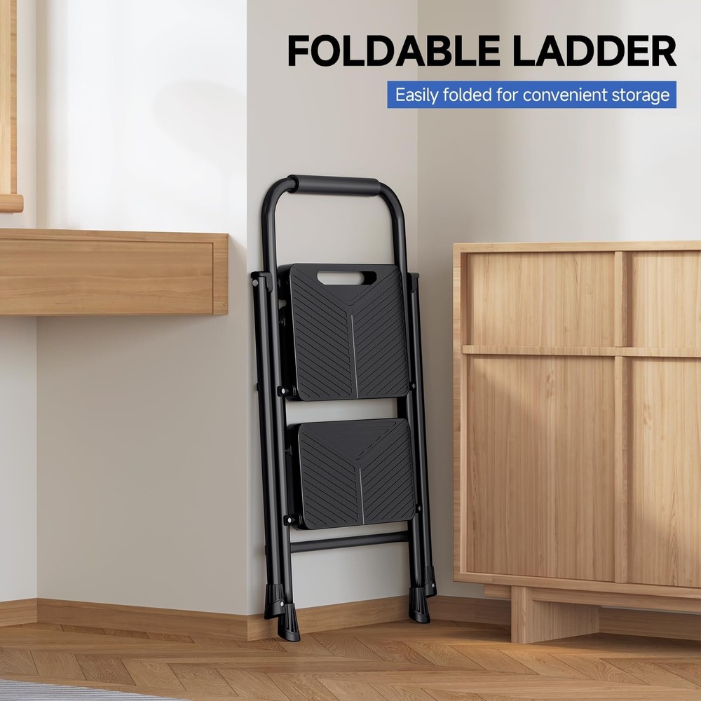 KINGRACK 2 Step Ladder, Folding Step Stool with Handrail, Safe-Lock Design an...