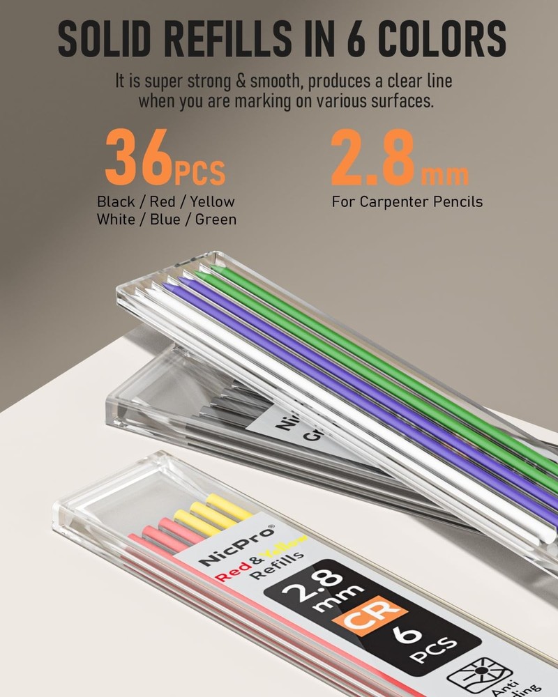 Nicpro 5 Pack Carpenter Pencil with Sharpener, Mechanical Carpenter Pencils