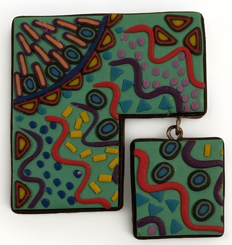 Fun Square In Square Polymer Clay Pin
