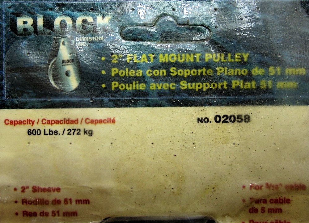 Block 02058 Flat Mount 2" Pulley For 3/16" Cable New