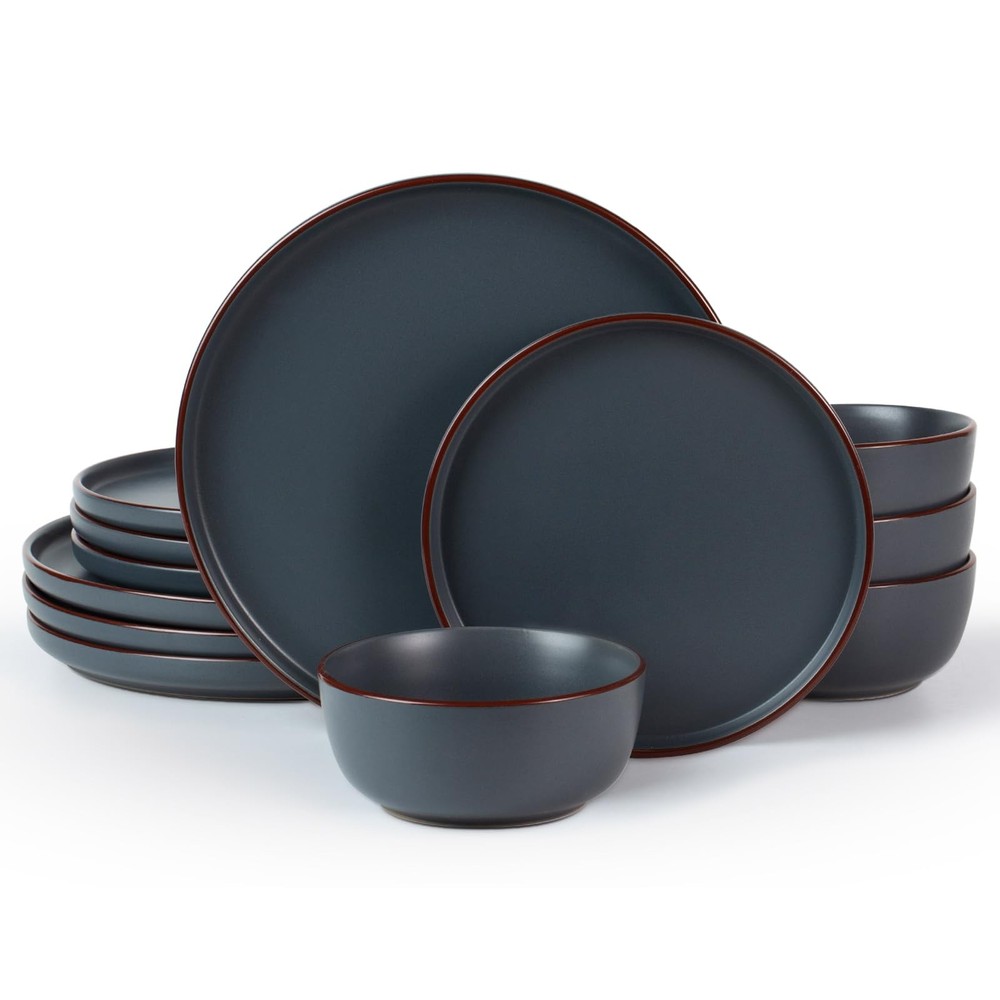 Famiware Mercury 12-Piece Charcoal Stoneware Dinnerware Set for 4