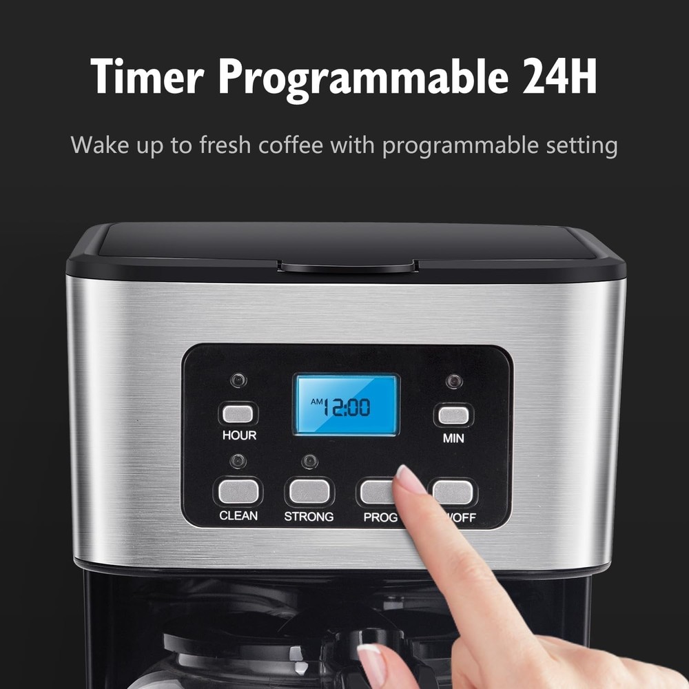 12-Cup Programmable Coffee Maker Regular & Strong Brew Drip Coffee Machine Home