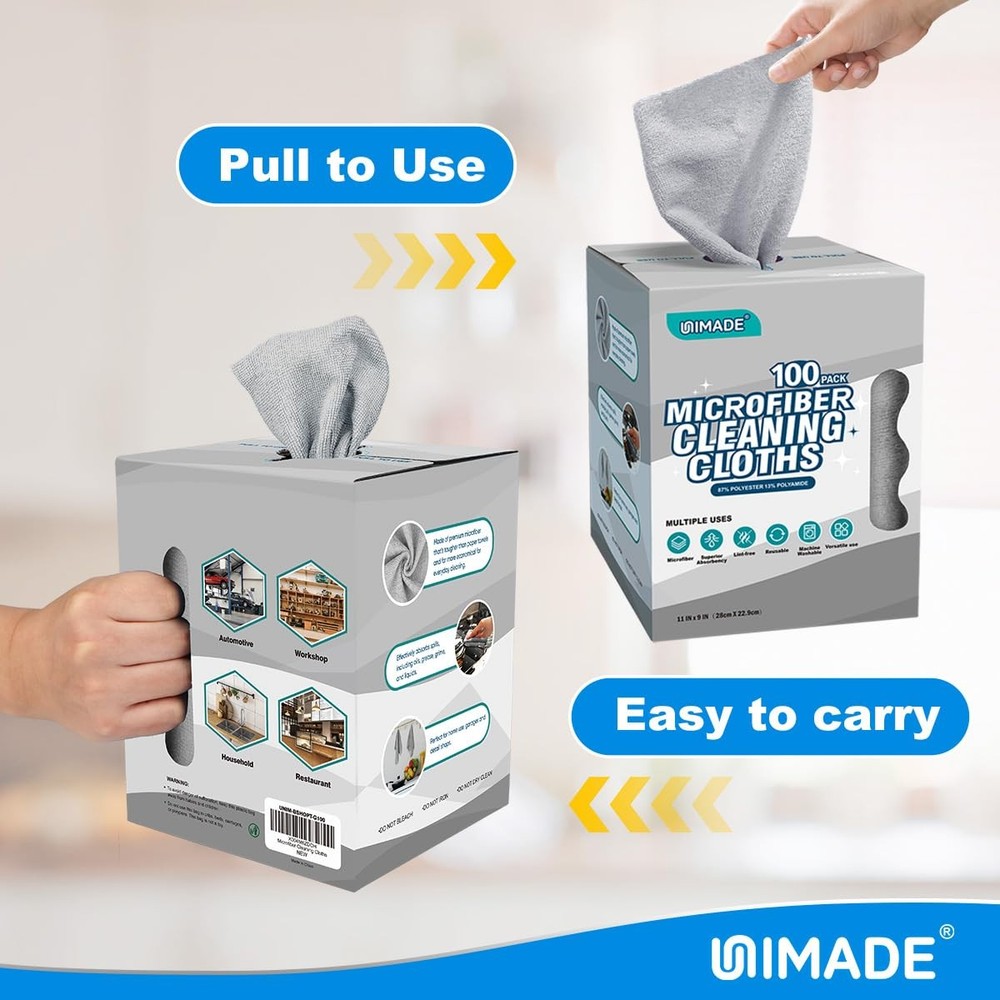 UNIMADE Microfiber Cleaning Cloth, 100 Sheets 100 Pack, Grey