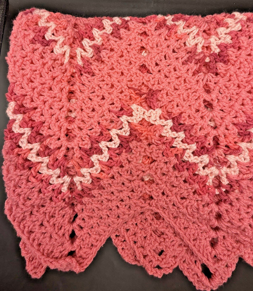 Hand Crafted Crochet 29x51 Pink Bed Decor Throw