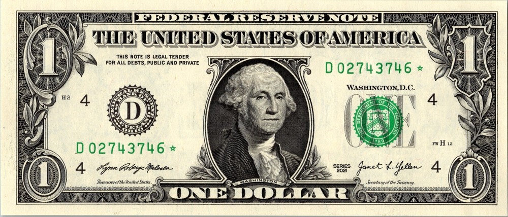 2021 D Star Note One Dollar Bill Regular Run Pack Note D02743746* UNC