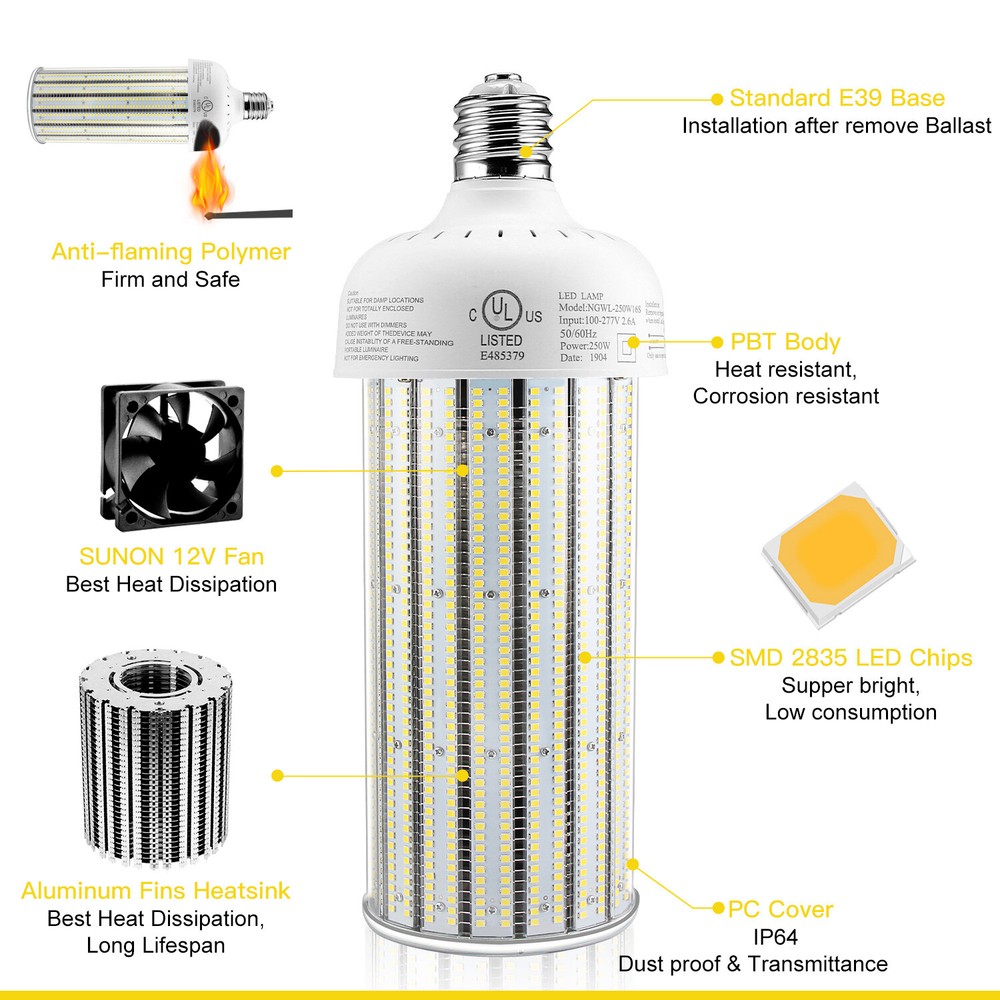 LED Corn Light Bulb 250W E39 Large Base Bulb,6000K Warehouse Industrial Lighting
