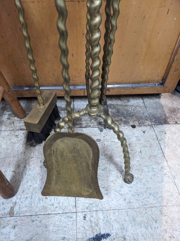 Vintage Brass Fireplace Tool Set Barley Twist
