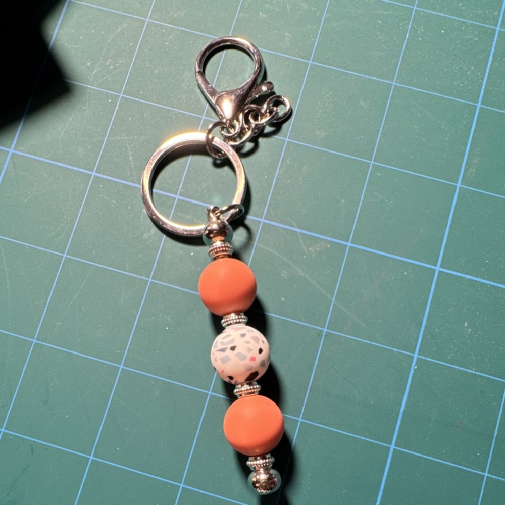 Handmade Beaded Keychain Peach Beads Patterned Beads Handcrafted Unique Design