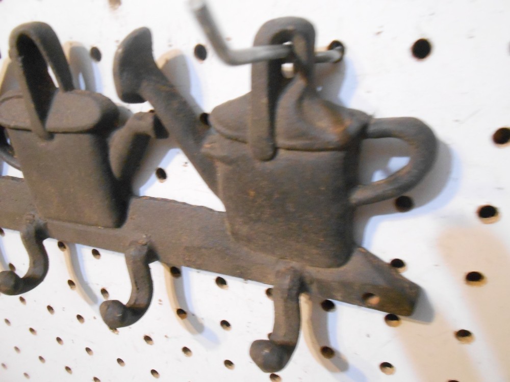 CAST IRON ANTIQUE BLACK FINISH 3 WATER CAN COAT HOOK (4 HOOKS)