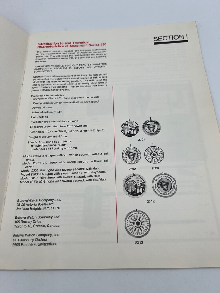 Bulova Accutron Service Manual Series 230
