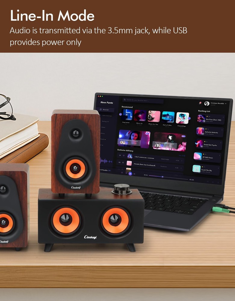 【2026 Update】 USB 2.1 Computer Speakers with Subwoofer, 3.5mm/USB Input Pc Sp...