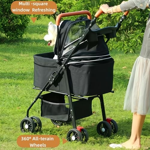Pet Stroller for Medium Small Dogs/Cats - 4 Wheels Foldable Dog Stroller black