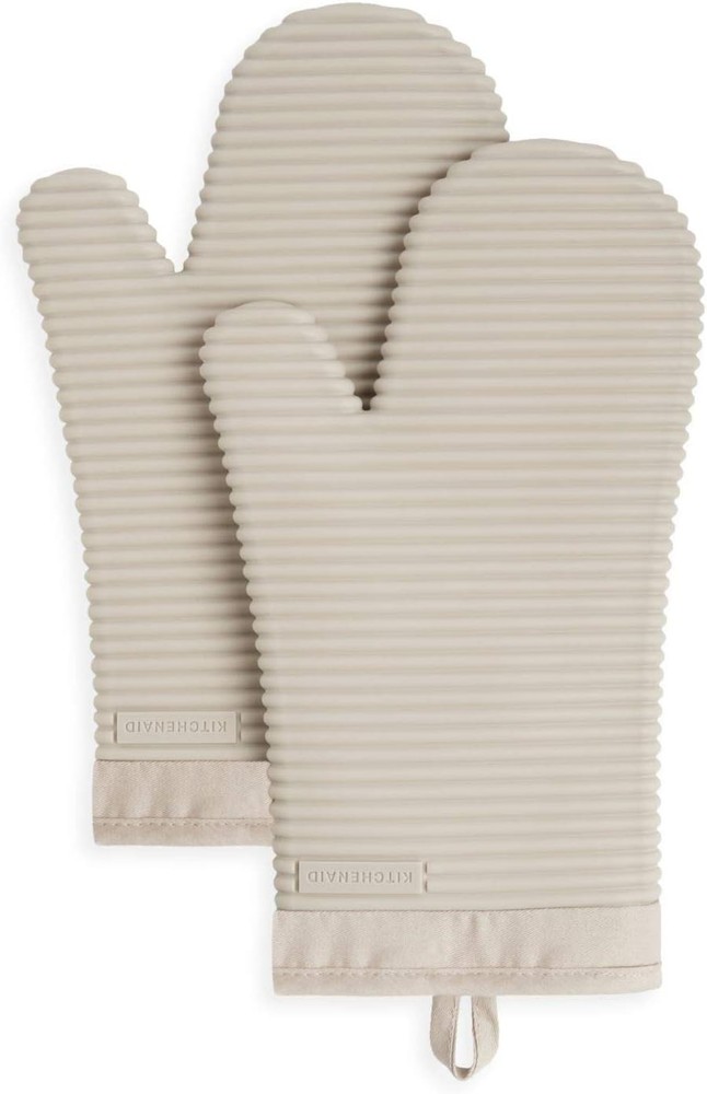 Ribbed Soft Silicone Oven Mitt 2-Pack Set, 7.5"x13", Milkshake