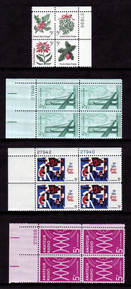 1964 COMMEMORATIVE PLATE BLOCK YEAR SET. (16) DIFFERENT. SCV $16