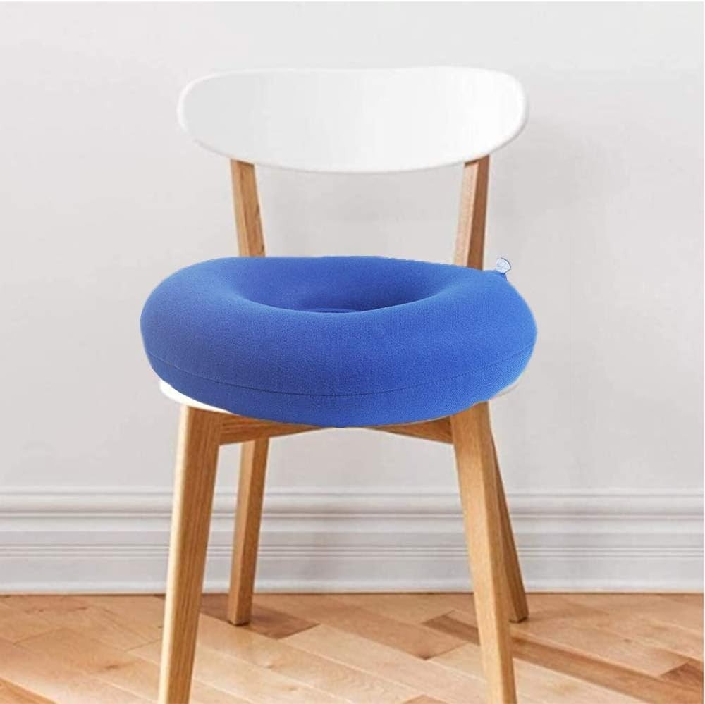 Blue Inflatable Ring Cushion - Reduce Sciatica Pain with Soft, Easy-Clean Design