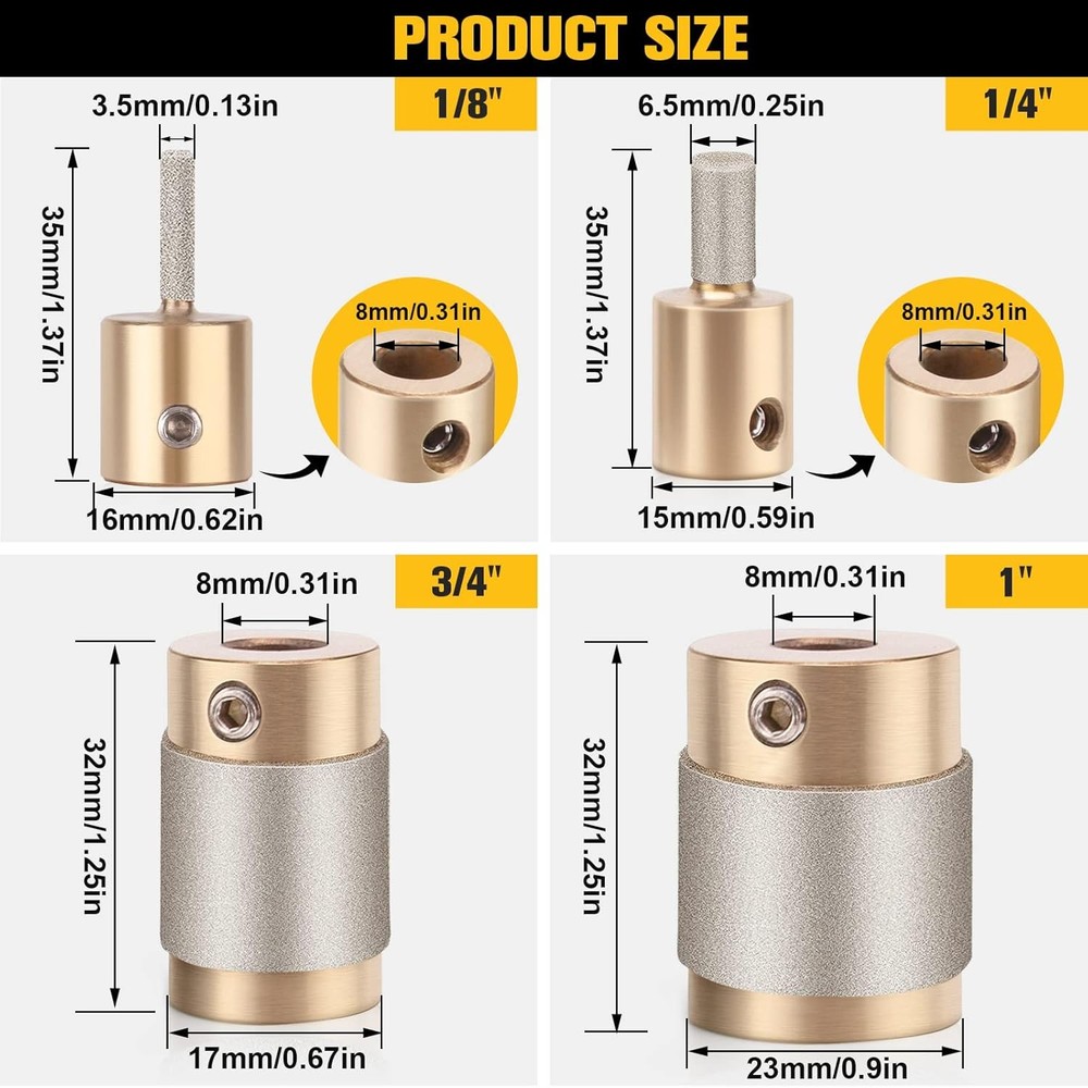 Diamond Grinder Bit Head Tools for Stained Glass - 4 Sizes