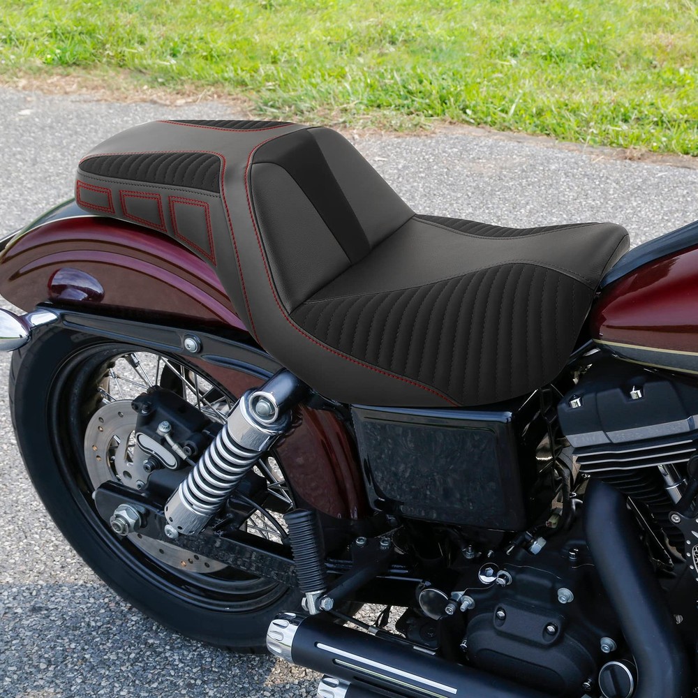 Microfiber Leather Dyna Motorcycle Seat 2006-2017 Red Stitching