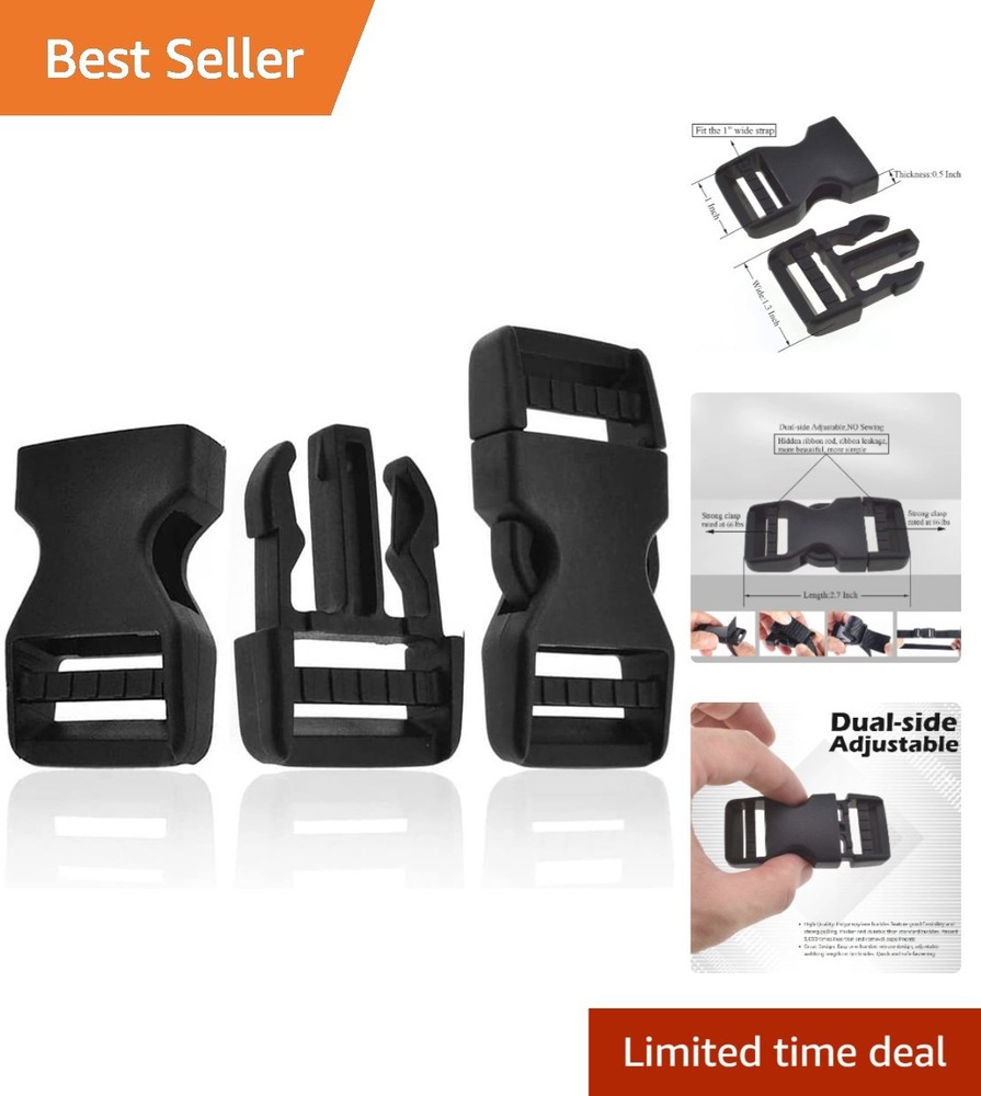 Heavy Duty 1" Side Release Buckles - No Sewing, Dual Adjustable Design (2-Pack)