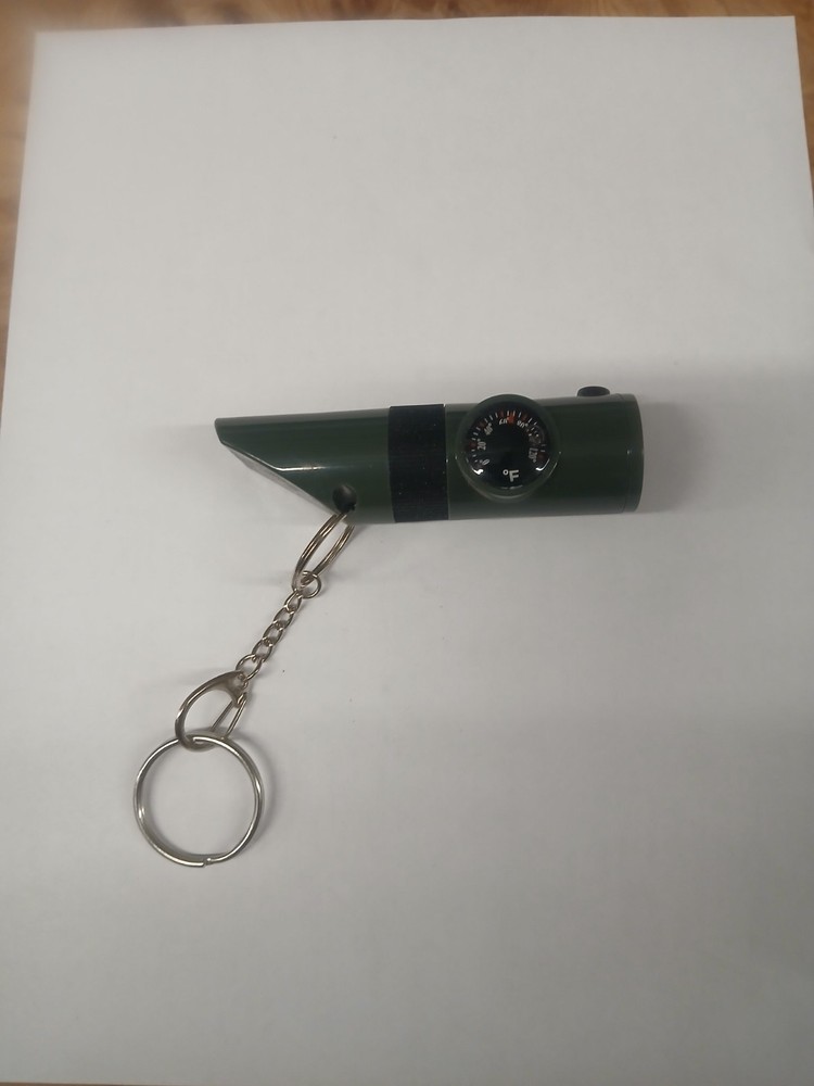 Survival Whistle Keychain With Compass, Thermometer,  And Flashlight