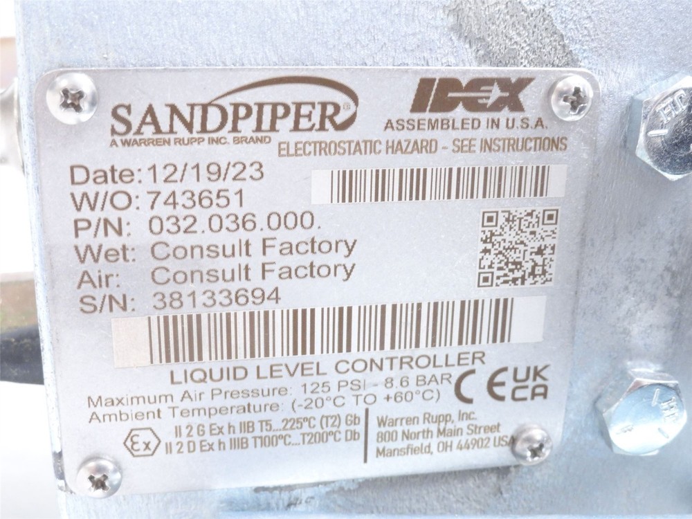 250594 Old-Stock; Idex 032.036.000 Air/Liquid Level Control; Float Actuated