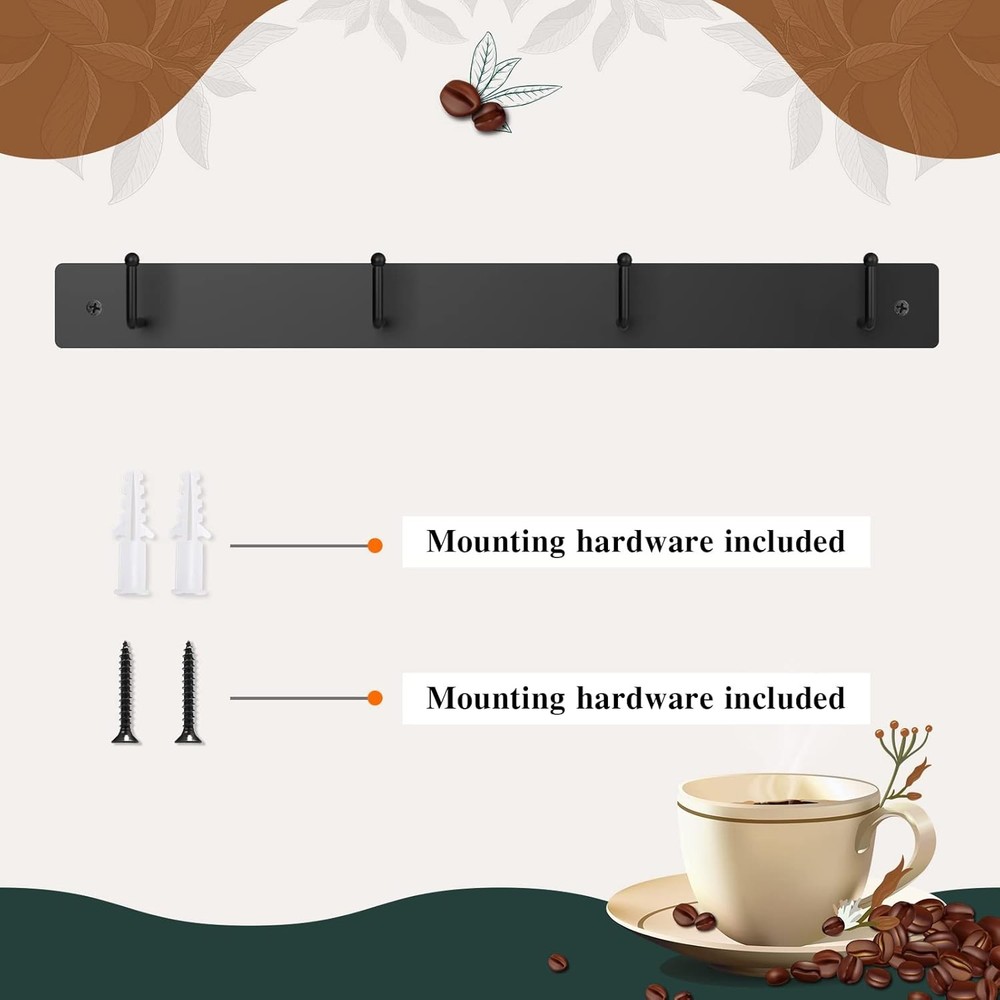 Coffee Mug Holder Wall Mounted W/ 12 Hooks Regular Additional Mug Rack)