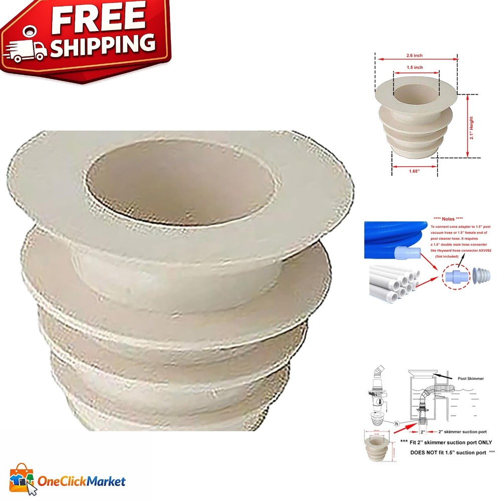 Durable Pool Skimmer Cone Adapter - Connect Vacuum Hose to 2" Skimmers