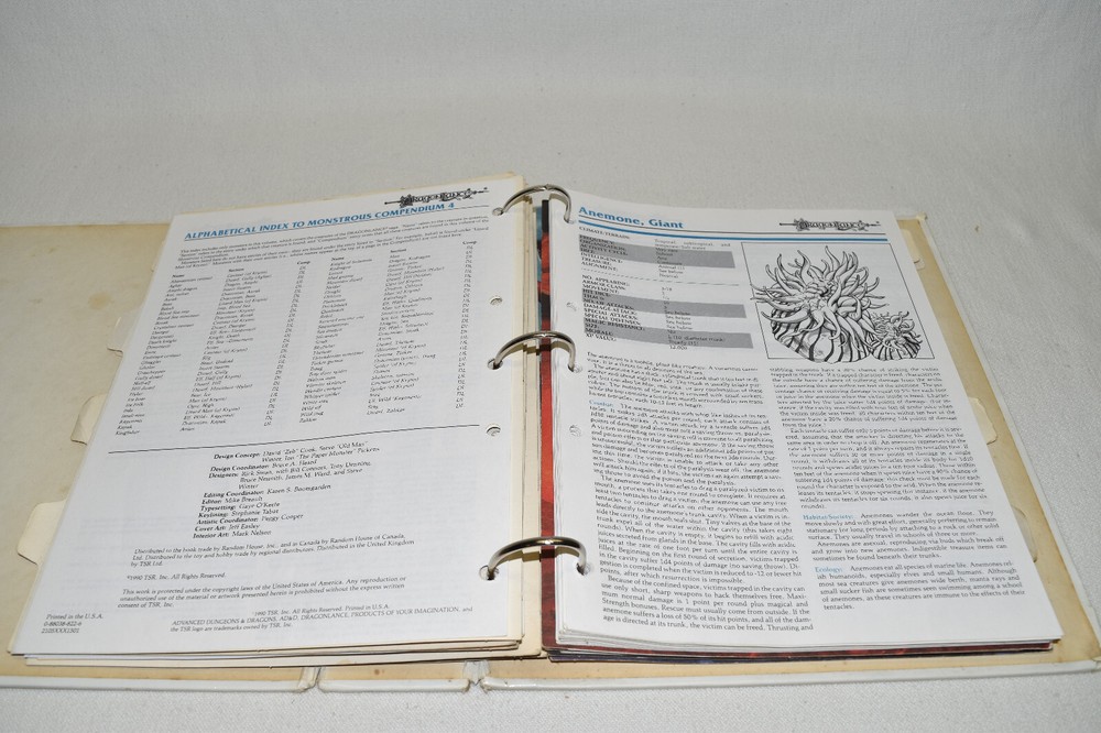 TSR AD&D 2nd Edition Monstrous Compendium VOLUME 1 2 & 3 Forgotten Realms BINDER