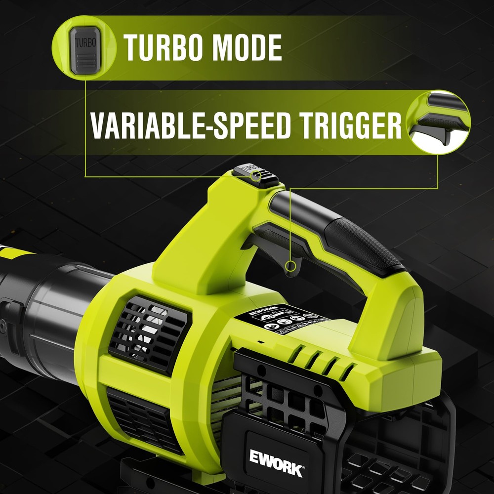 EWORK 21V Cordless Leaf Blower, Powerful Turbo Mode & 550 Green