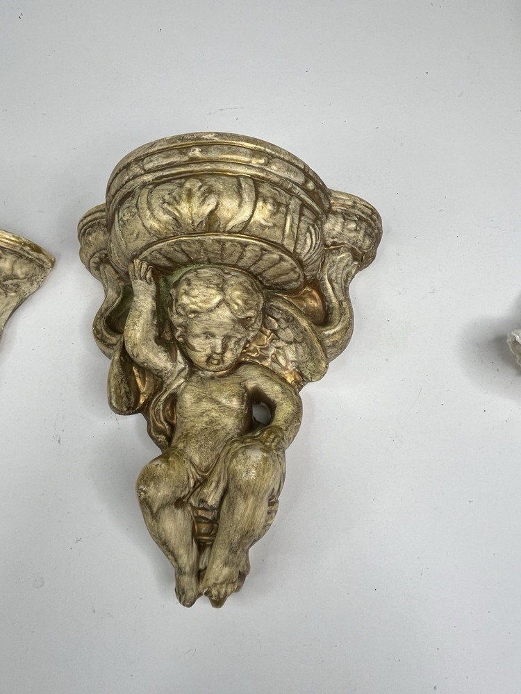 Vintage Cherub Wall Sconces Plaster Distressed Pair