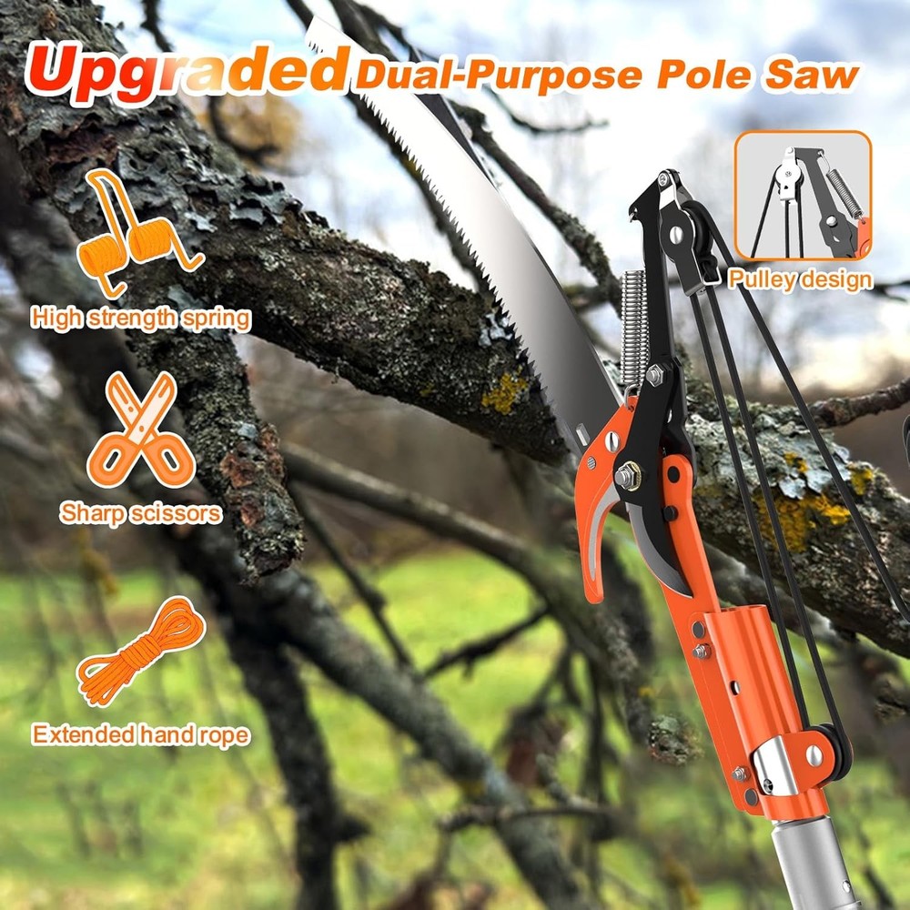 26FT Tree Trimmer, Manual Pole Saw with 5-20FT Extension Pole, Fruit Picker