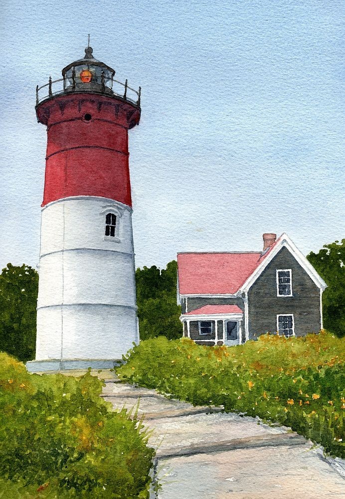 Nauset Lighthouse Eastham Cape Cod Massachusetts Watercolor Notecards