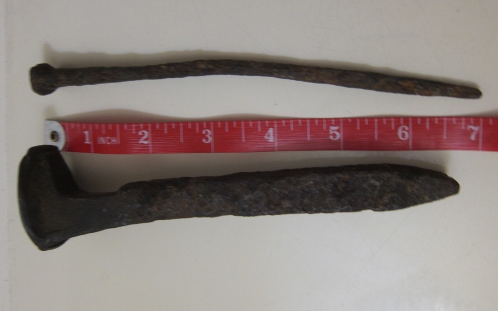 2 ANTIQUE IRON LARGE SQUARE NAILS
