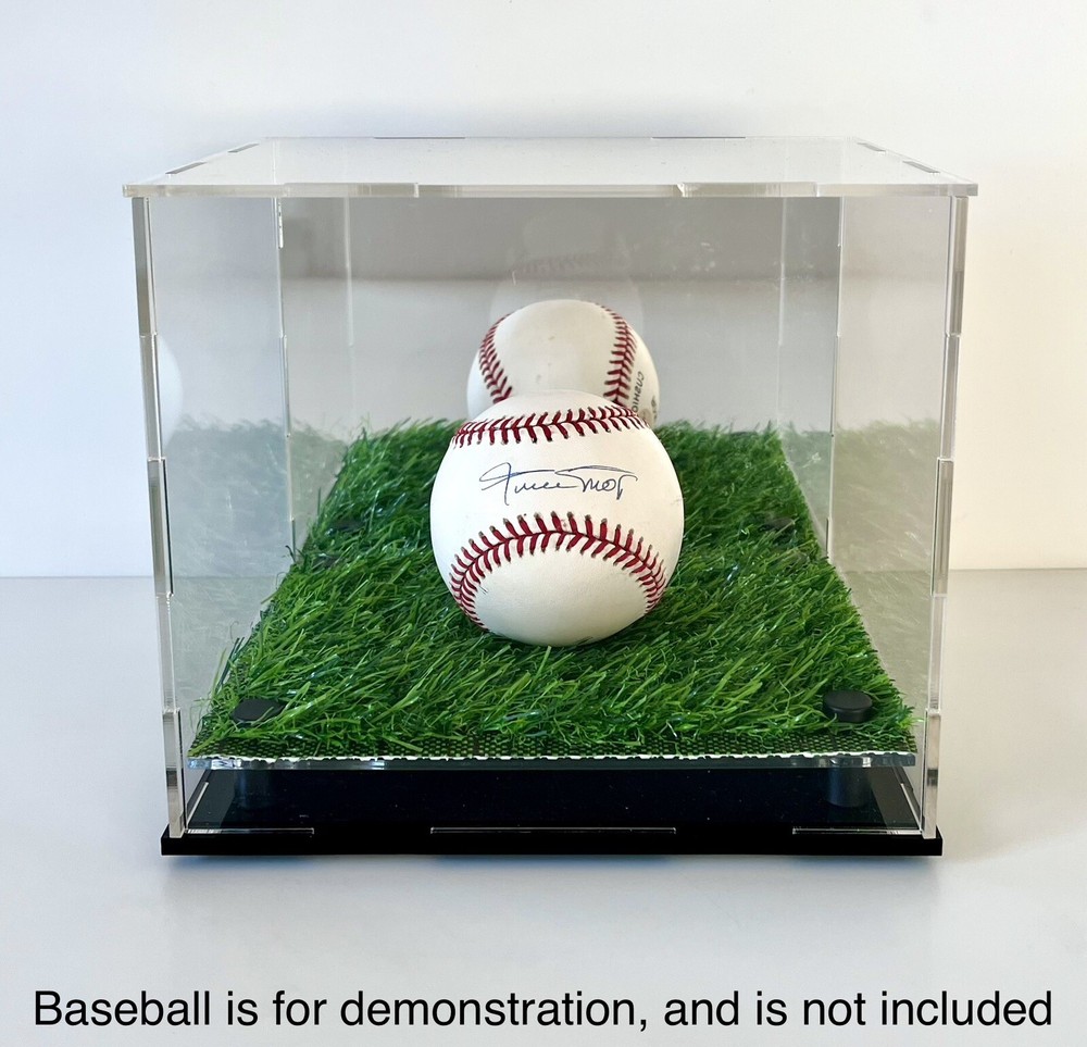 2-Pack! NEW Baseball Display Case Cube w/ Artificial Turf Grass and Back Mirror
