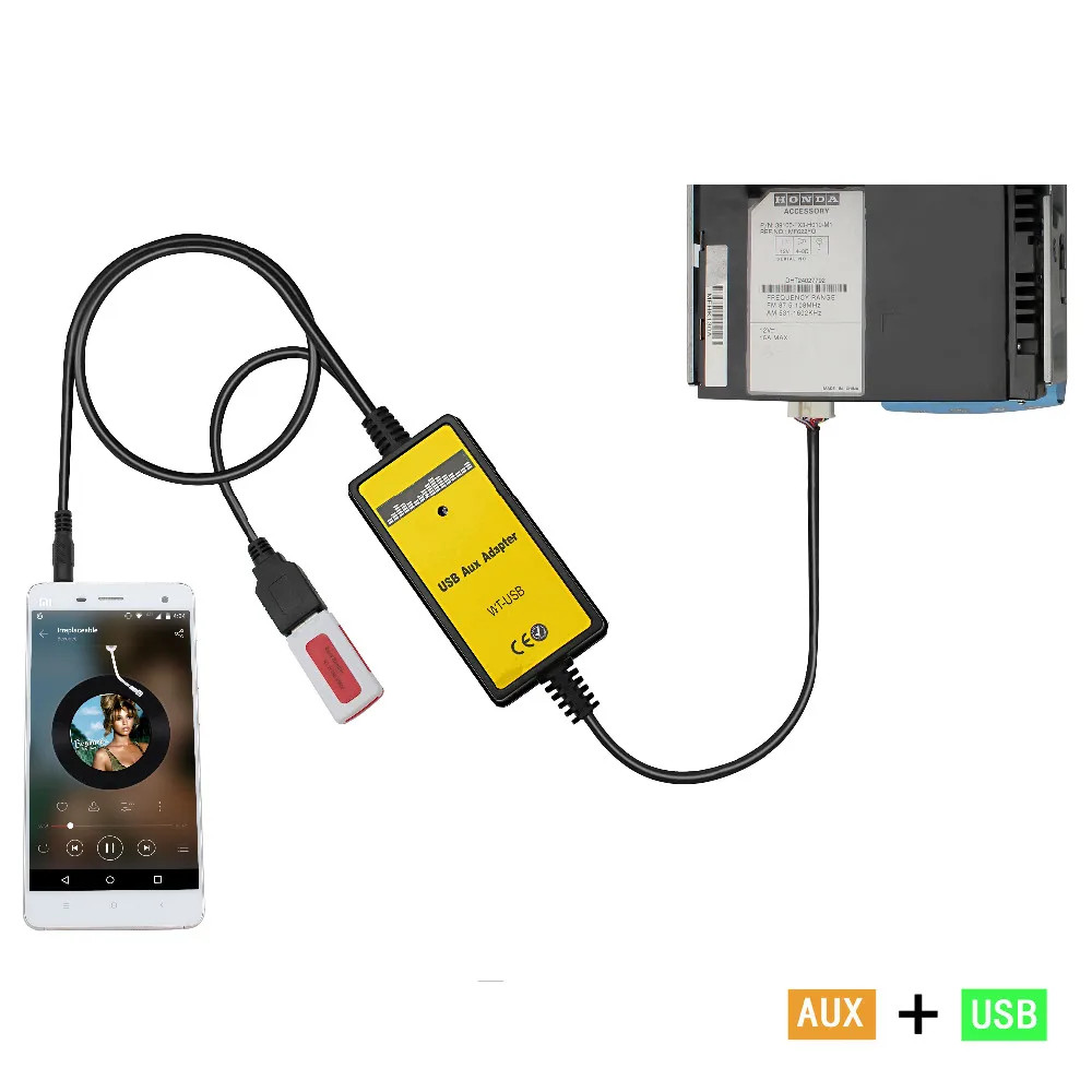 Car Audio USB AUX Input Adapter CD Changer 3.5mm Jack Interface For Honda Accord