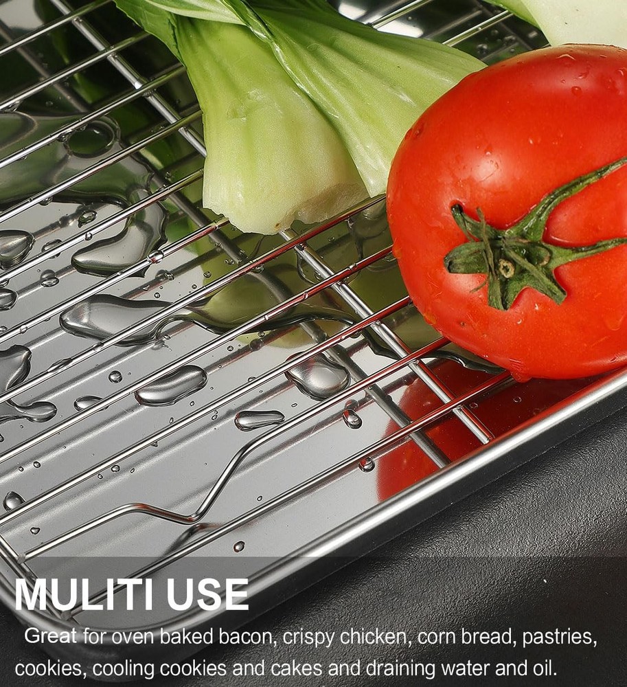 Stainless Steel Baking Sheet Tray Cooling Rack with Silicone Baking Mat Set, ...
