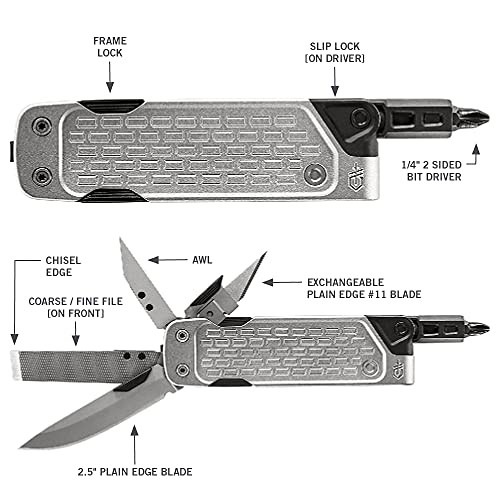 Gear Lockdown Driver 7-in-1 EDC Multitool - 2.5" Plain Edge Driver - Silver