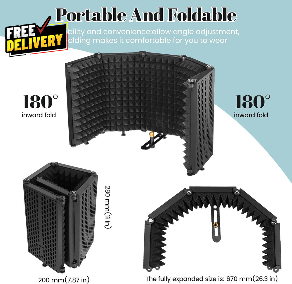 Microphone Stand w/ Isolation Shield Pop Filter Tripod Studio Recording Kit