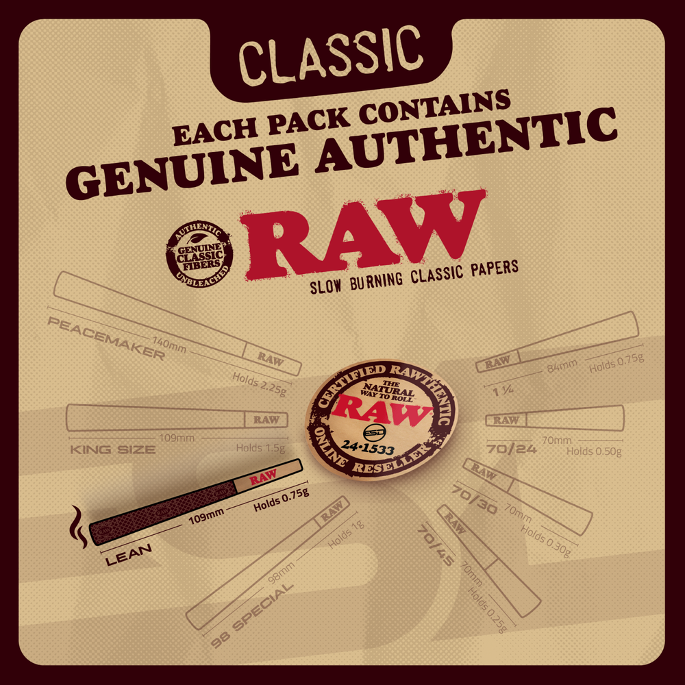 RAW Cones Classic Lean Special | 50 Pack | Natural Pre Rolled Rolling Paper