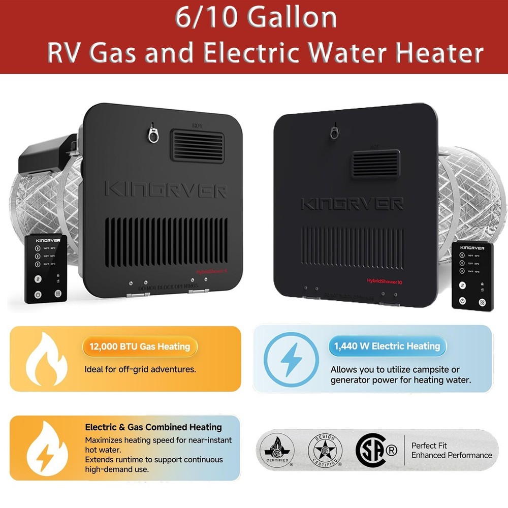 6/10 Gallon RV Camper Hot Water Heater Gas+Electric Bulit-in Magnesium Anode Rod