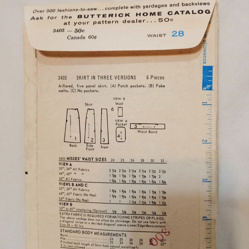 Skirt Three Versions Size 16 Butterick 3403 Vintage Uncut Pattern