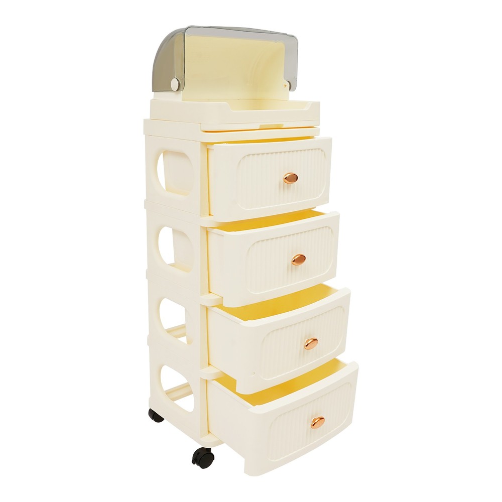 4-Tier Mobile Storage Organizer Storage Rack Rolling Storage Cabinet W/ 4-Drawer