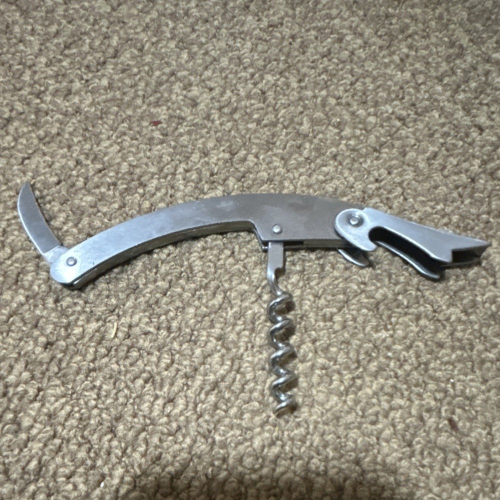 Foldable Silver Metal Corkscrew Bottle Opener Foil Cutter Barware Tool