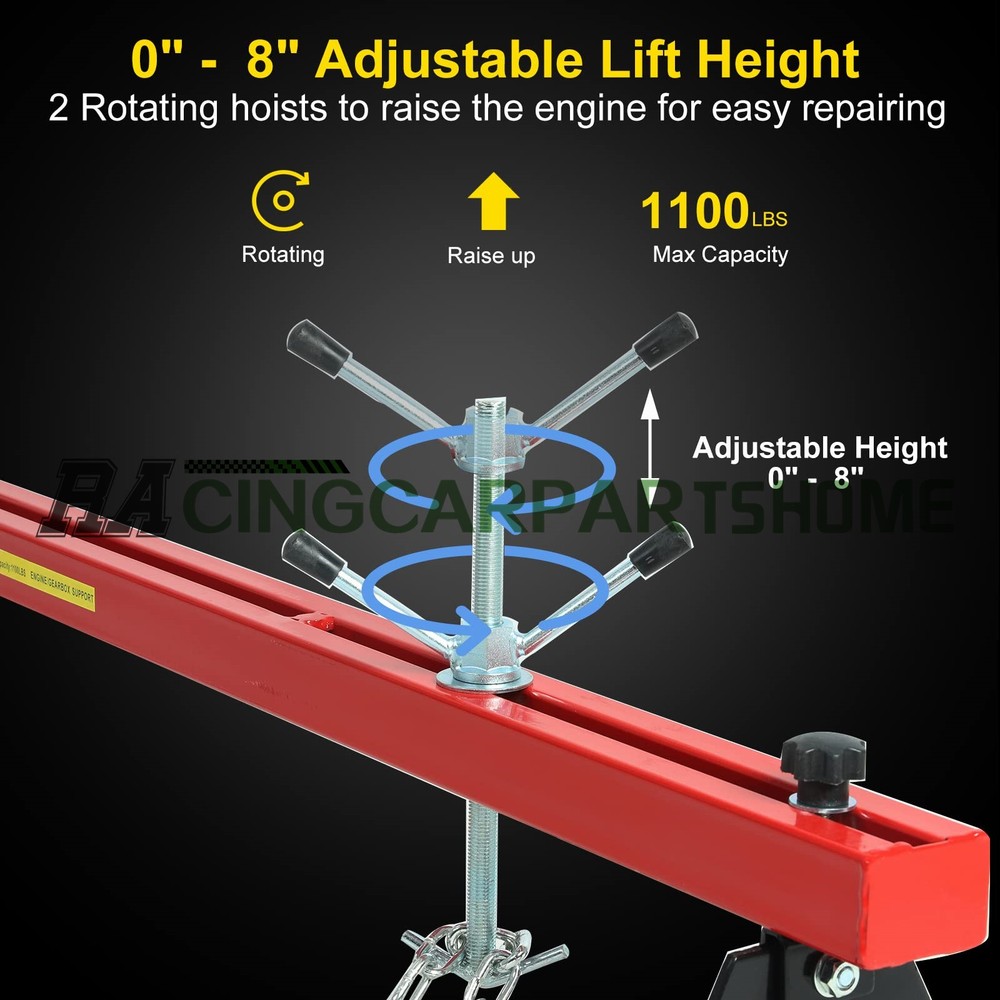 1100 Lbs Engine Support Bar Engine Load Leveler Transmission w/ Dual Hooks Red