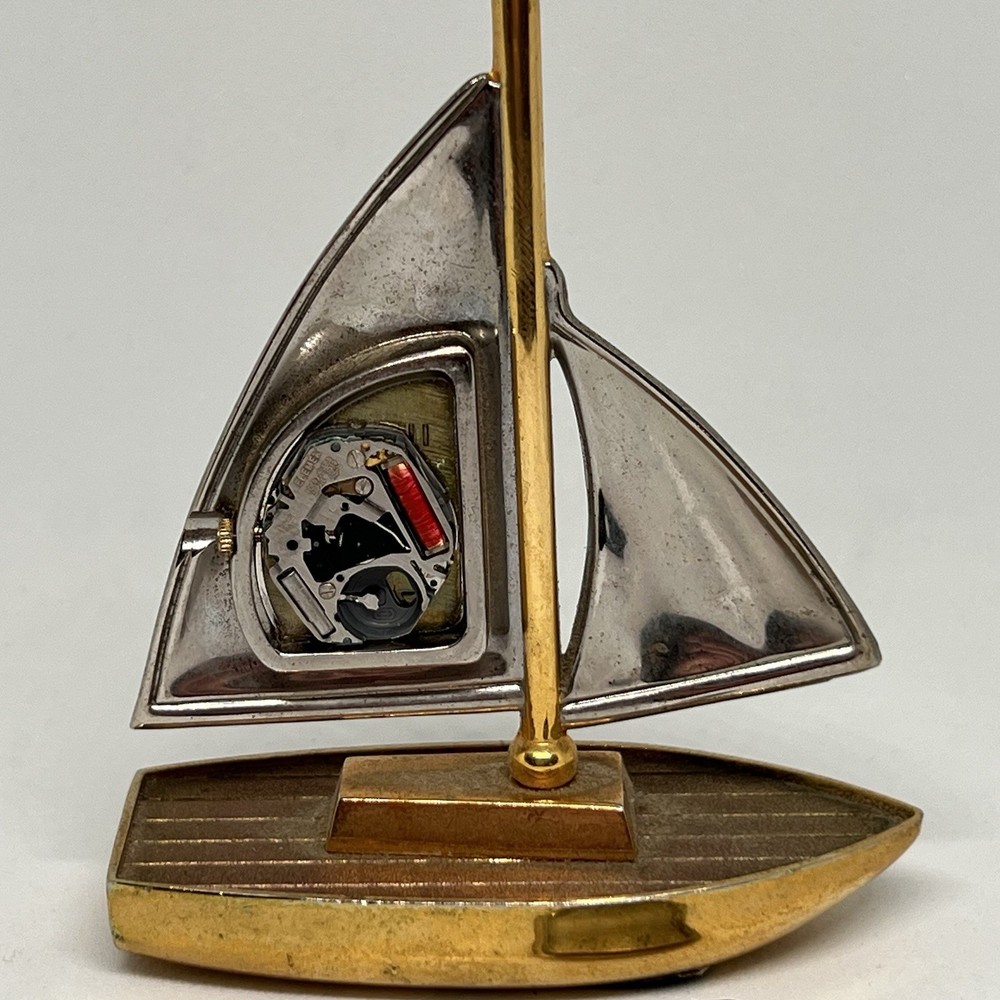 Elgin Miniature Brass Sail Boat Quartz Clock Untested