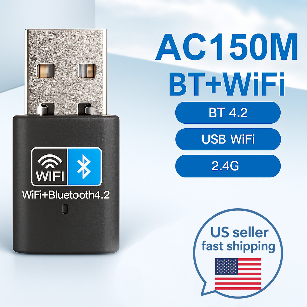 WiFi 150mbps + Bluetooth USB Adapter, 2.4G, Bluetooth 4.2 for PC