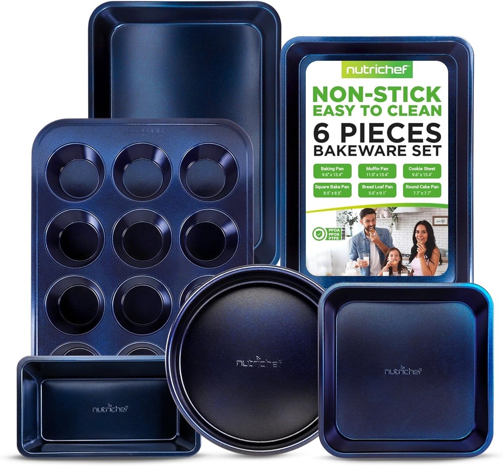 6-Piece Nonstick Bakeware Set Carbon Steel Baking Pans Set Includes Cookie