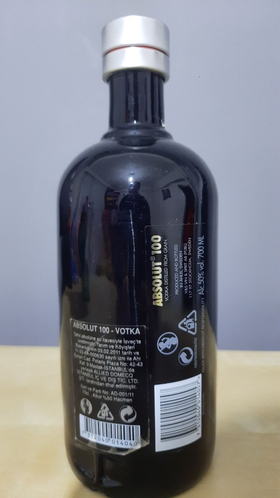 ABSOLUT VODKA 100 LIMITED EDITION, 700ml EMPTY BLACK BOTTLE